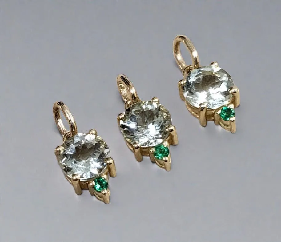 14k Aquamarine Pendant Gold With Green Emerald Stones