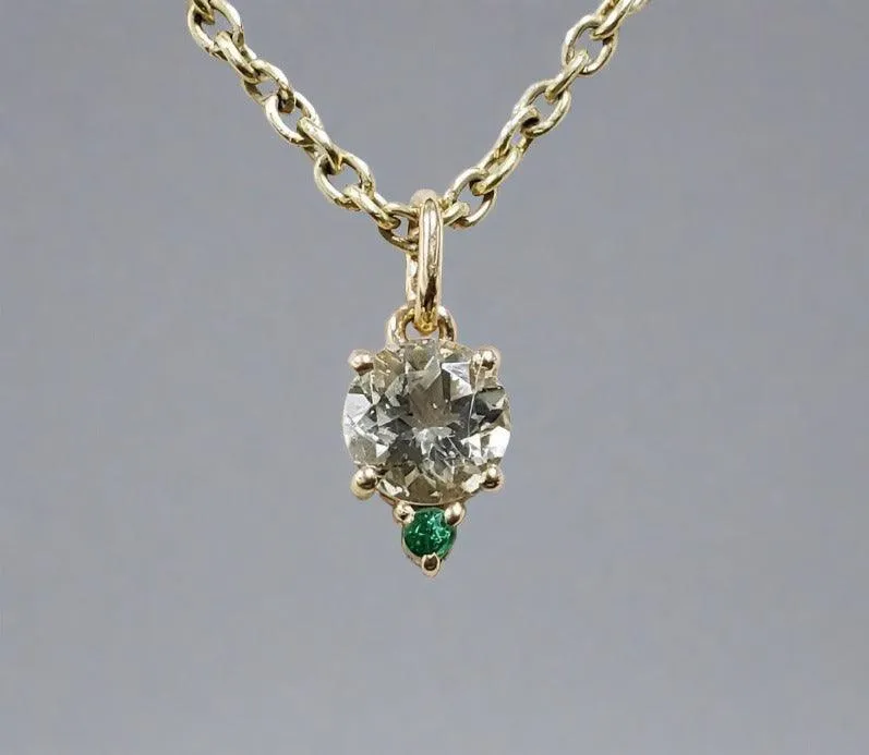 14k Aquamarine Pendant Gold With Green Emerald Stones