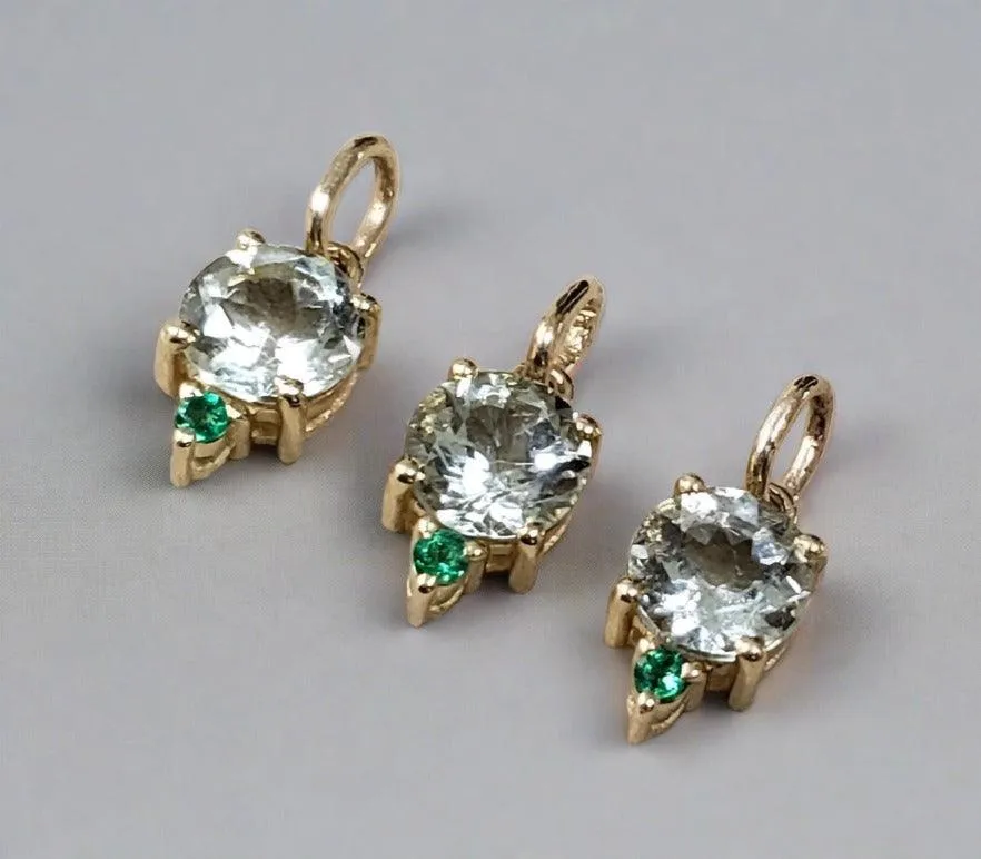 14k Aquamarine Pendant Gold With Green Emerald Stones