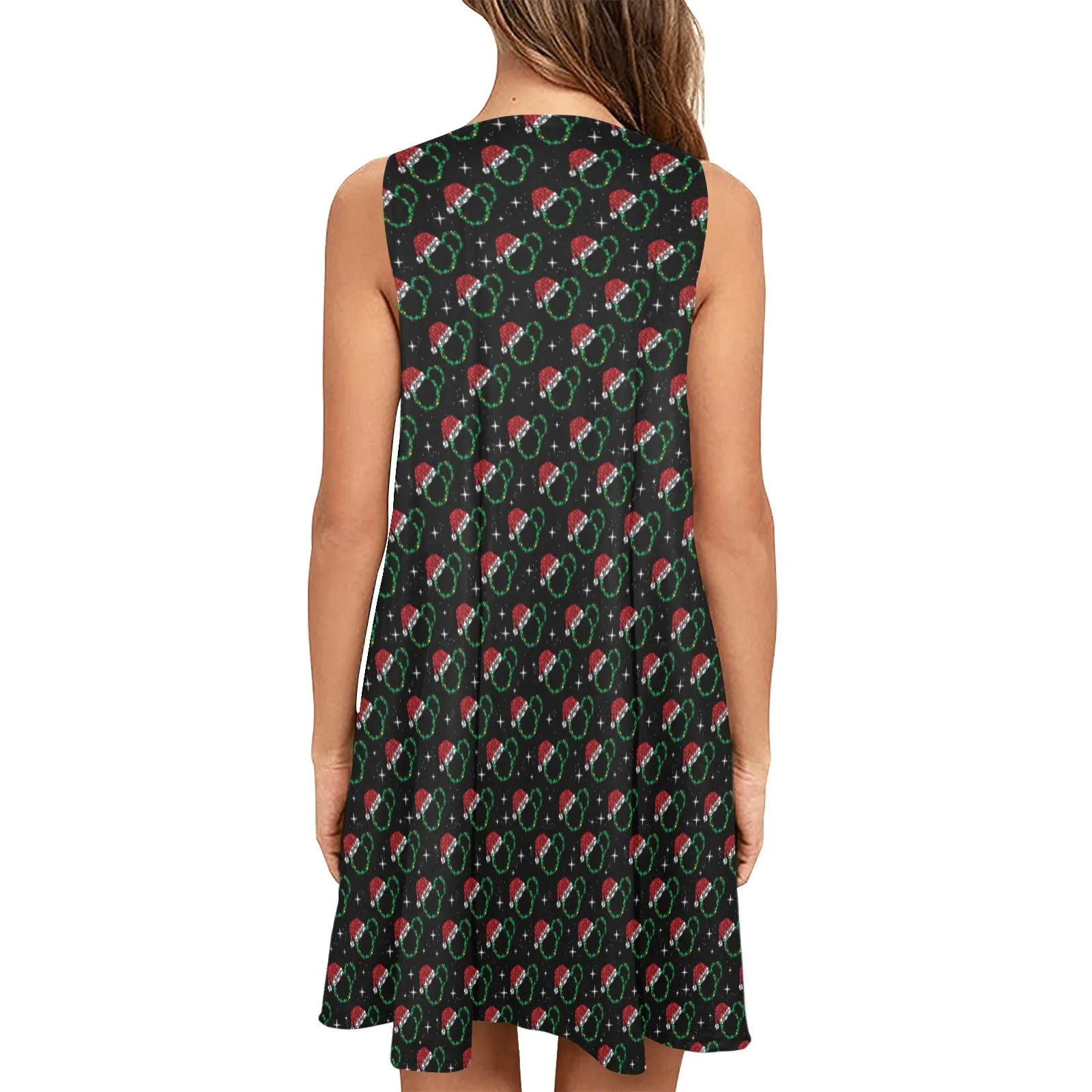 Christmas Sparkle Sleeveless A-Line Pocket Dress