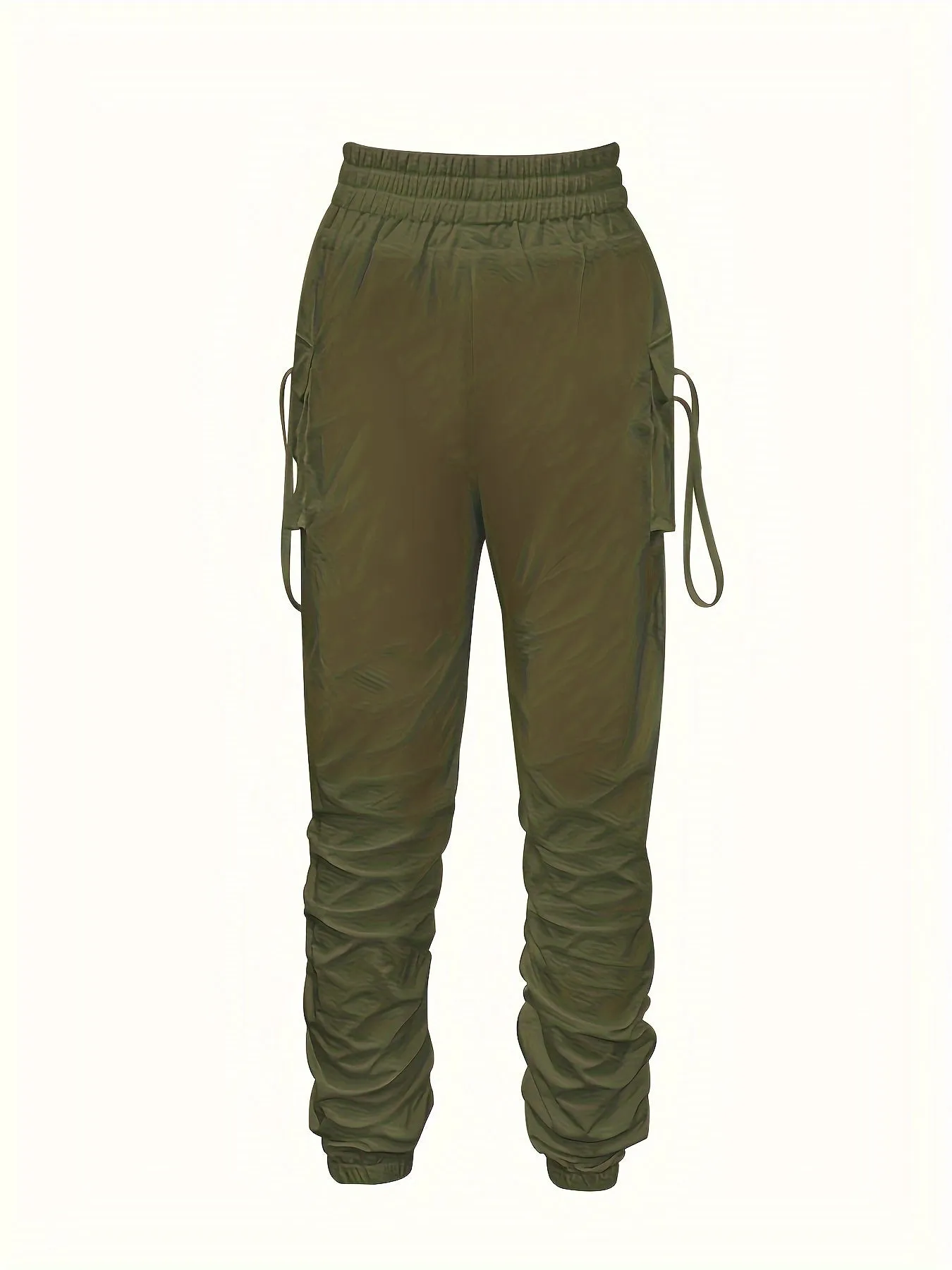 Comfy Chic Women's Ruched Jogger Pants - Versatile Flap Pockets, Elastic Waist for Casual Wear & Everyday Outfits