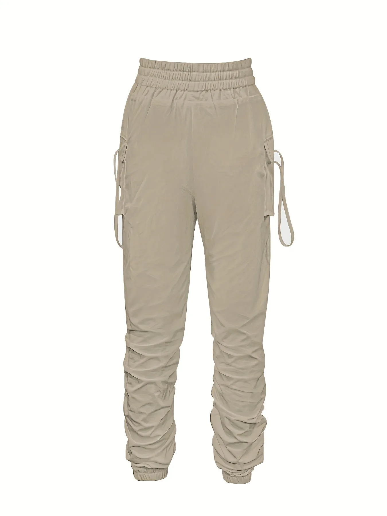 Comfy Chic Women's Ruched Jogger Pants - Versatile Flap Pockets, Elastic Waist for Casual Wear & Everyday Outfits