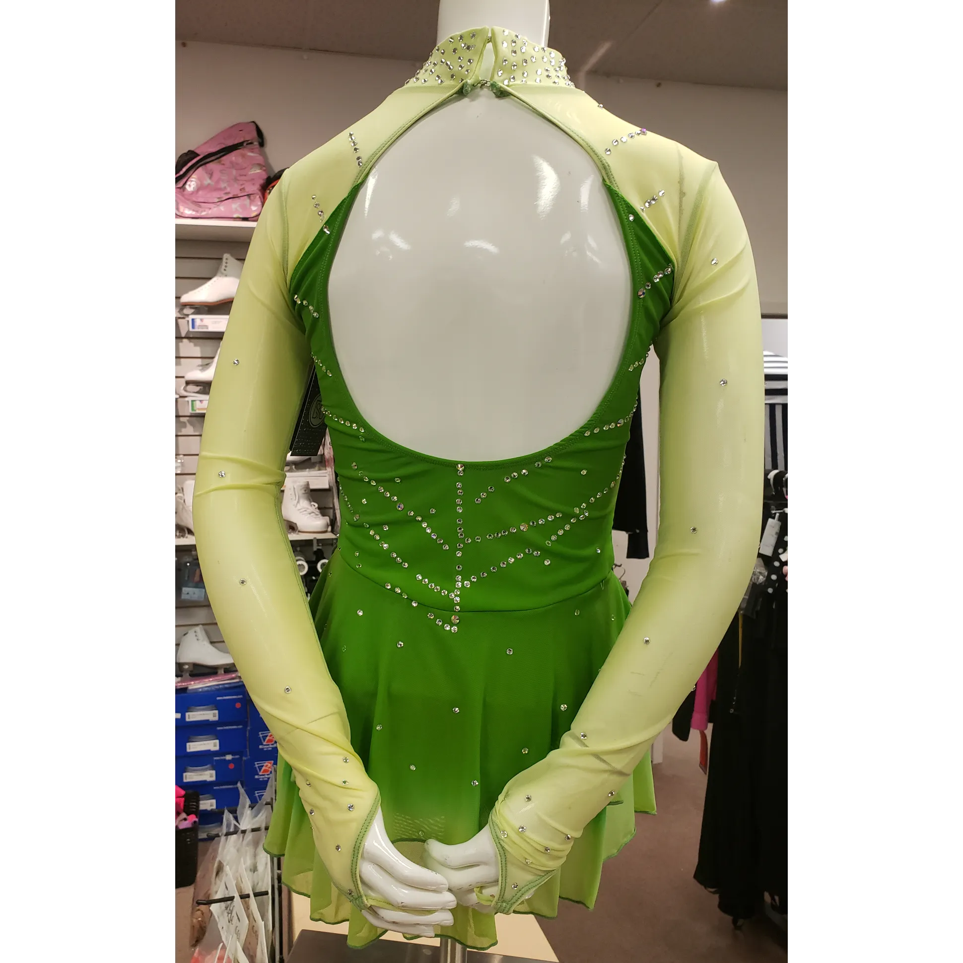 Competition Skating Dress Green Ombre Long Sleeves BSU0104 Adult Medium