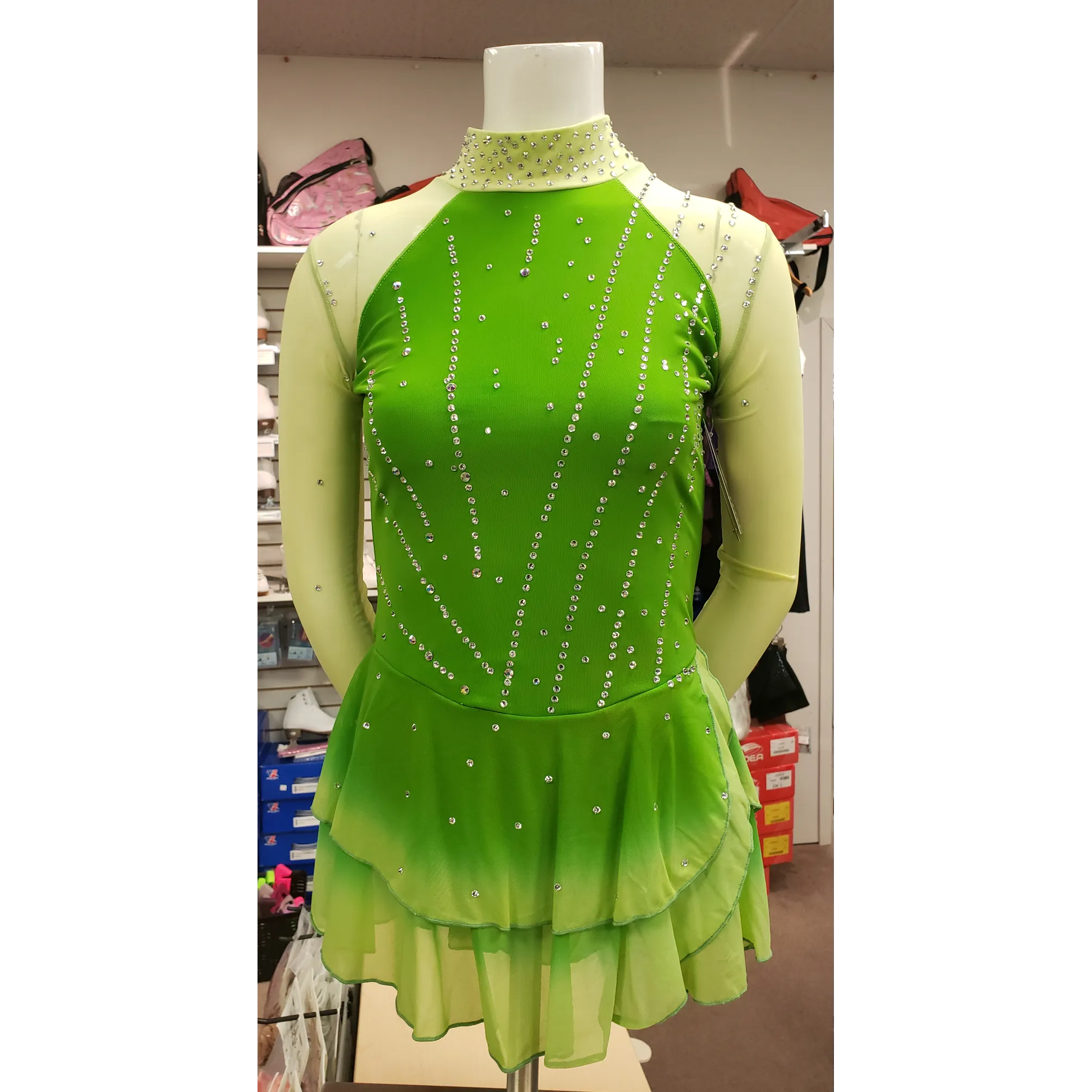 Competition Skating Dress Green Ombre Long Sleeves BSU0104 Adult Medium
