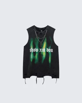 Distressed Glow-in-the-Dark Print Tank Top