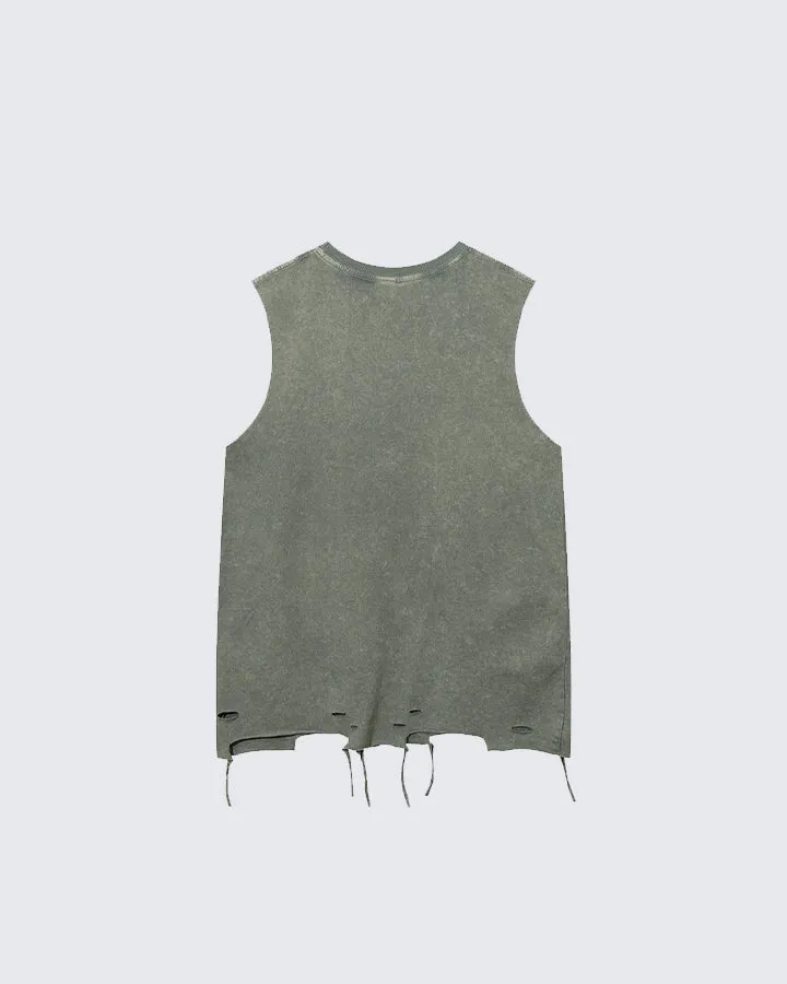 Distressed Glow-in-the-Dark Print Tank Top