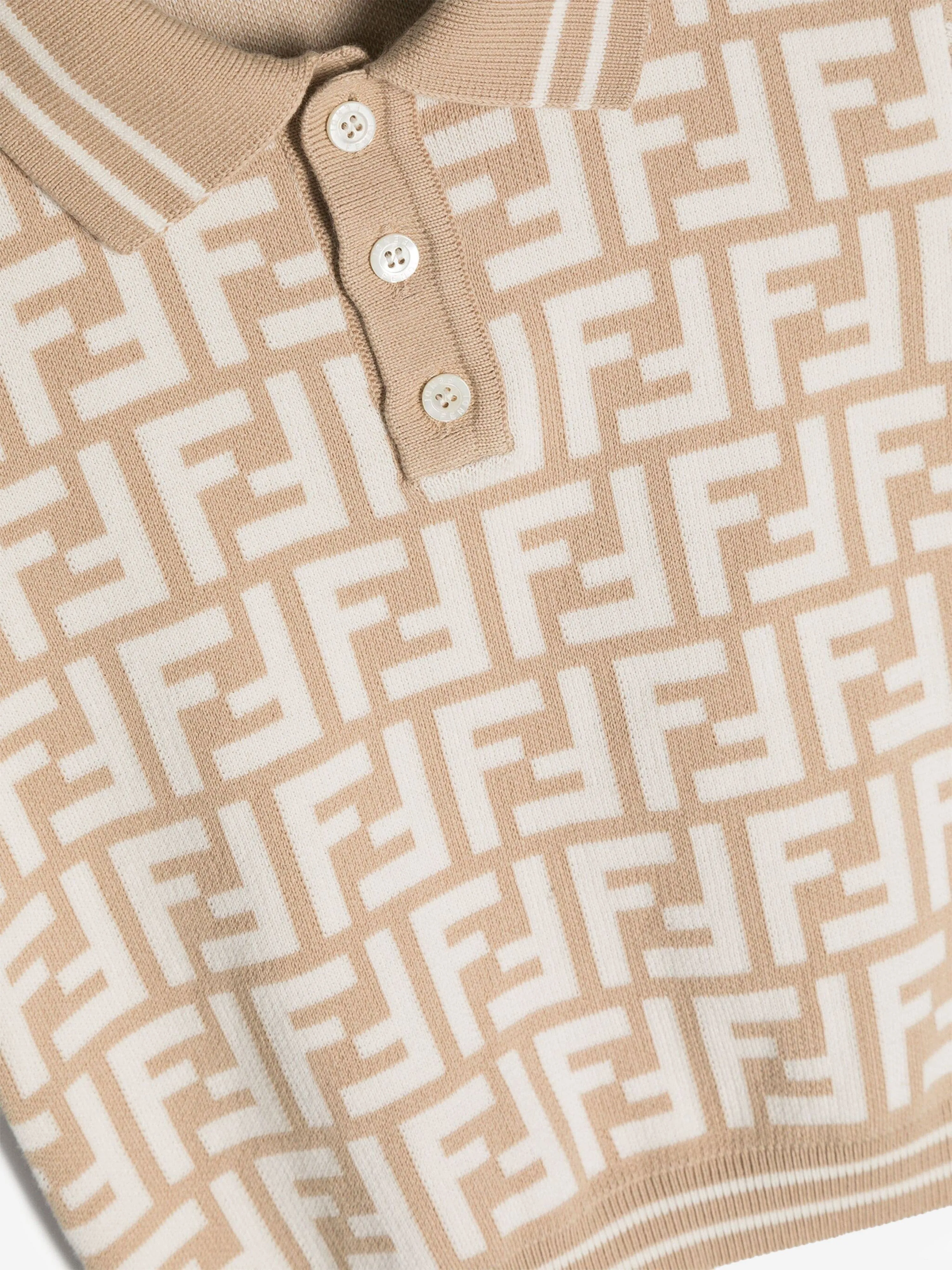Fendi Baby Boys FF Knit Polo Shirt in Beige