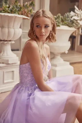 Floral Applique Embellished Stones Babydoll Short Homecoming Dress