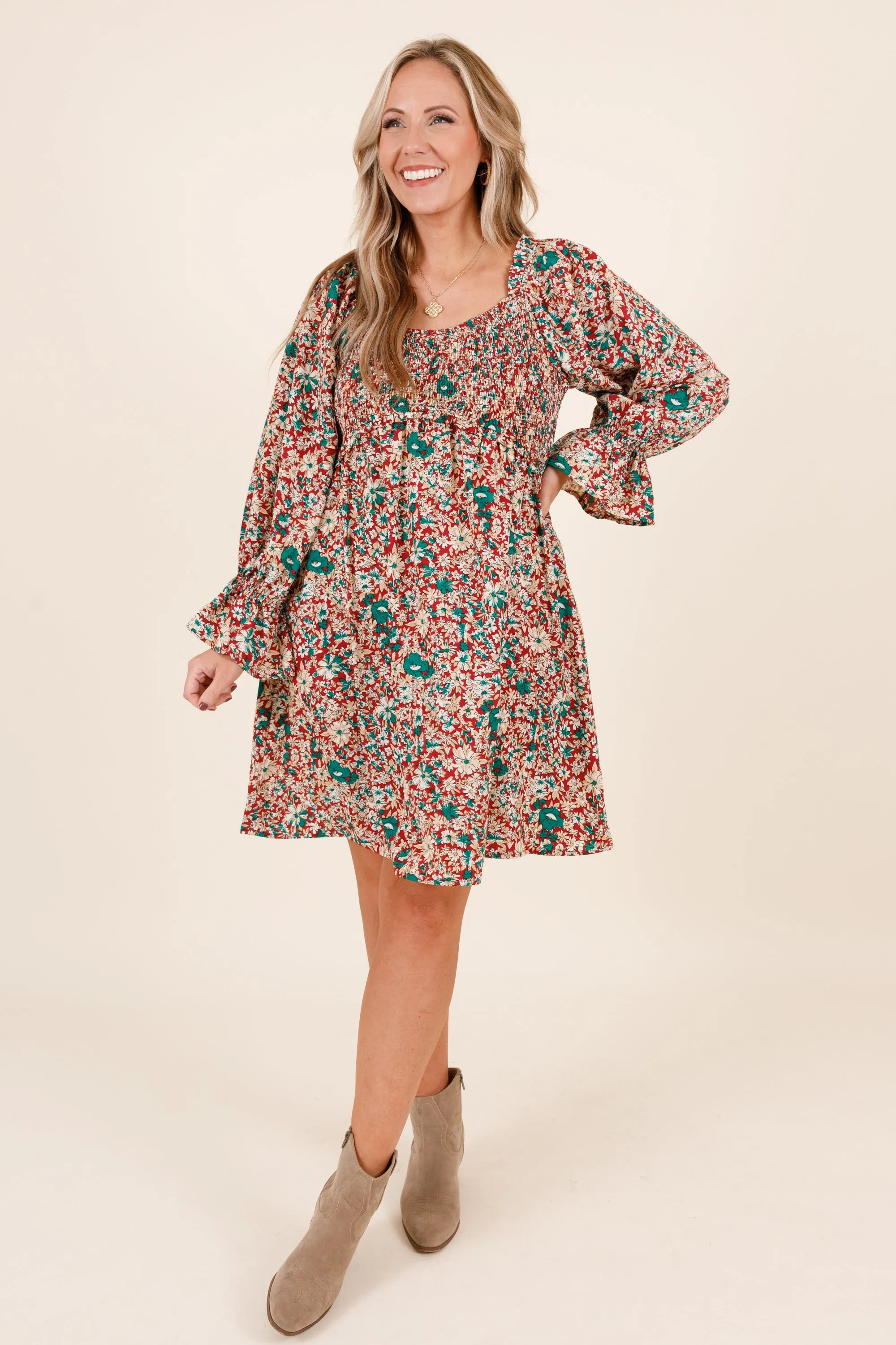 Floral Cowgirl Dress, Red