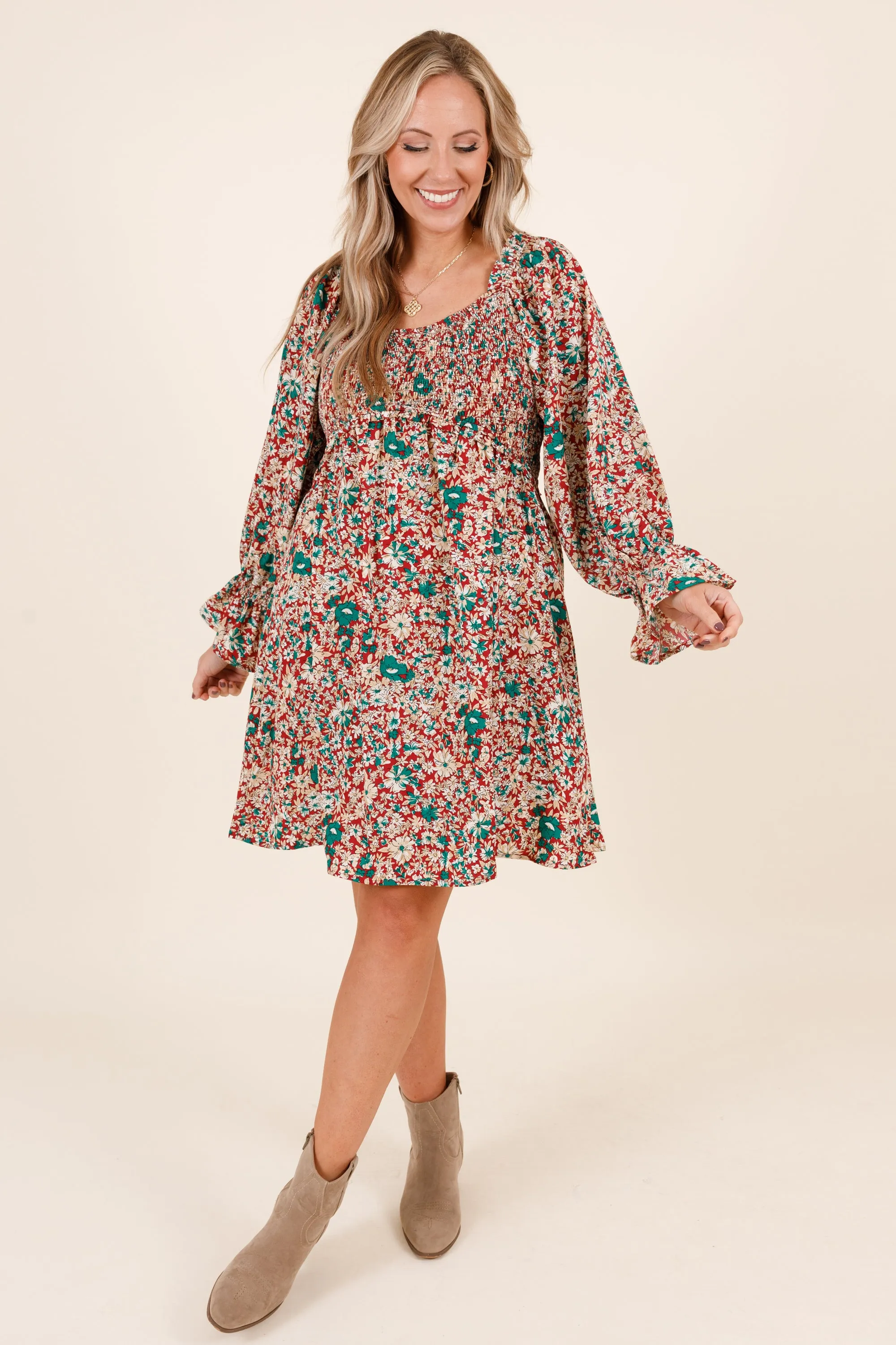 Floral Cowgirl Dress, Red