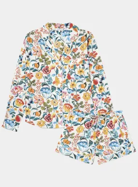 Floral on White Women's Long Sleeve Organic Cotton Pyjama Short Set