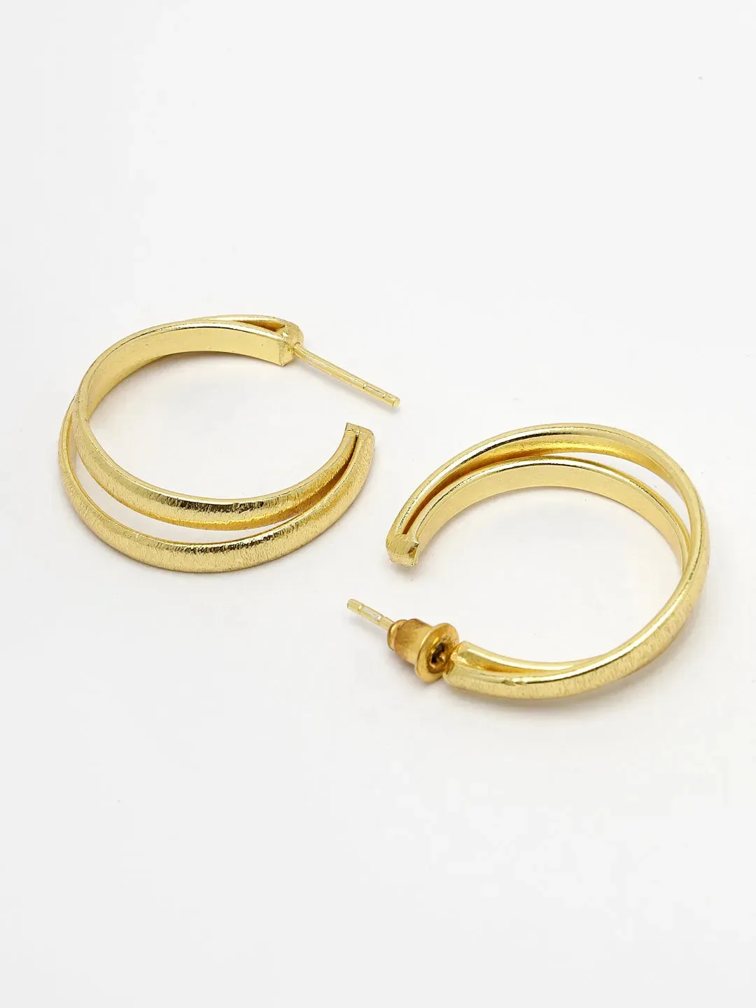 Gold-plated Alloy Circular-Shaped Half Hoop Earrings