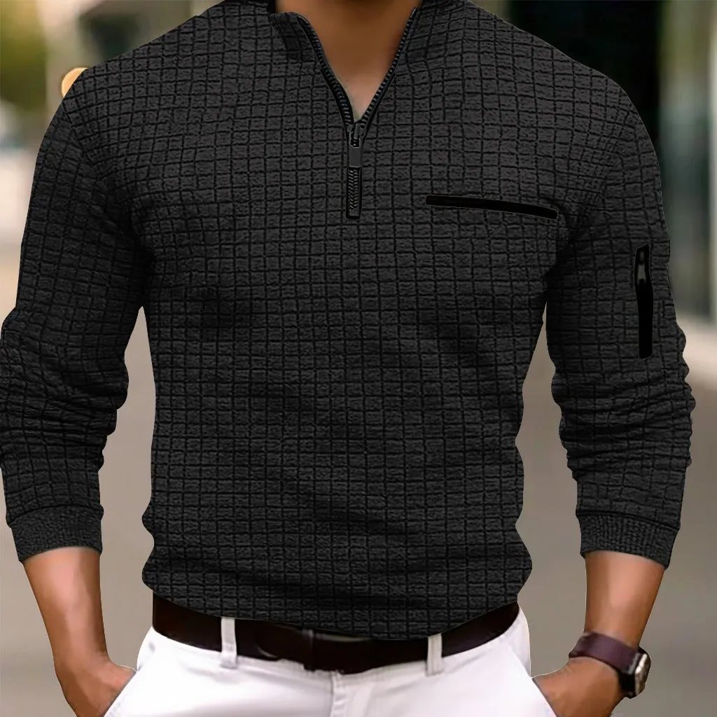 MEN'S CHECKERED POLO SHIRT WITH ARM ZIPPER AND SPORTS POLO SHIRT