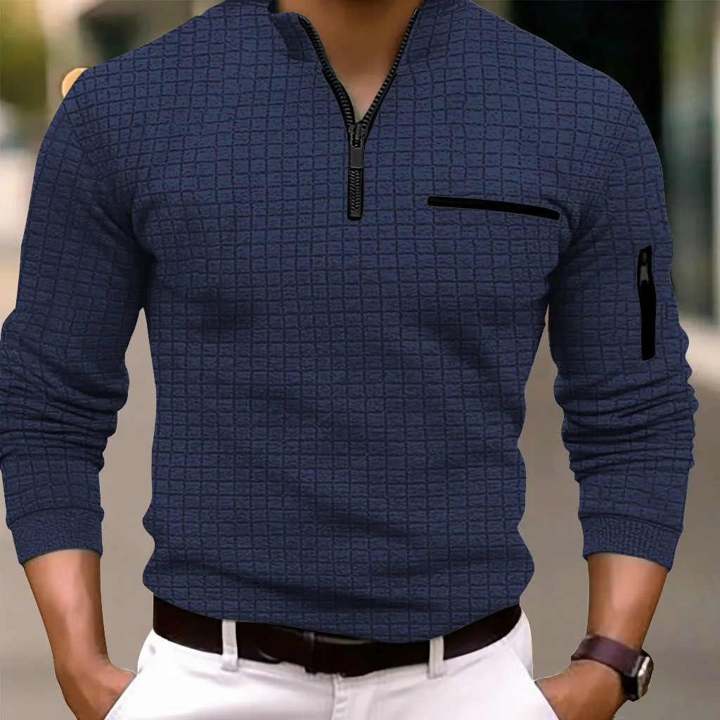 MEN'S CHECKERED POLO SHIRT WITH ARM ZIPPER AND SPORTS POLO SHIRT