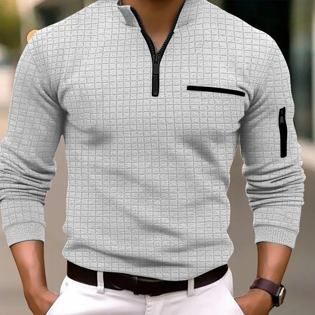 MEN'S CHECKERED POLO SHIRT WITH ARM ZIPPER AND SPORTS POLO SHIRT