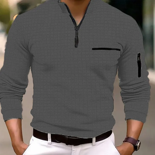 MEN'S CHECKERED POLO SHIRT WITH ARM ZIPPER AND SPORTS POLO SHIRT