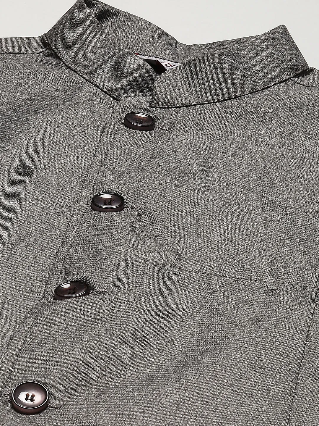 Men'S Kurta Pyjama With Charcoal Grey Solid Nehru Jacket