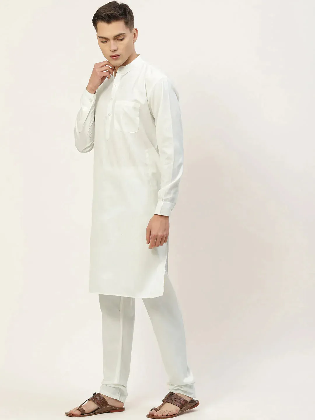 Men'S Kurta Pyjama With Charcoal Grey Solid Nehru Jacket