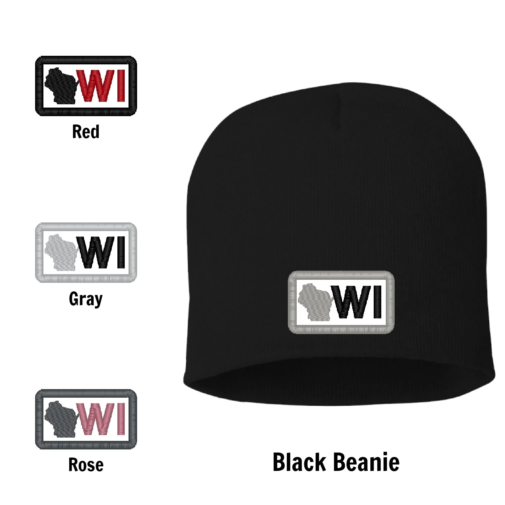 Mini Patched Beanie - Pick your State - Black Winter Hat