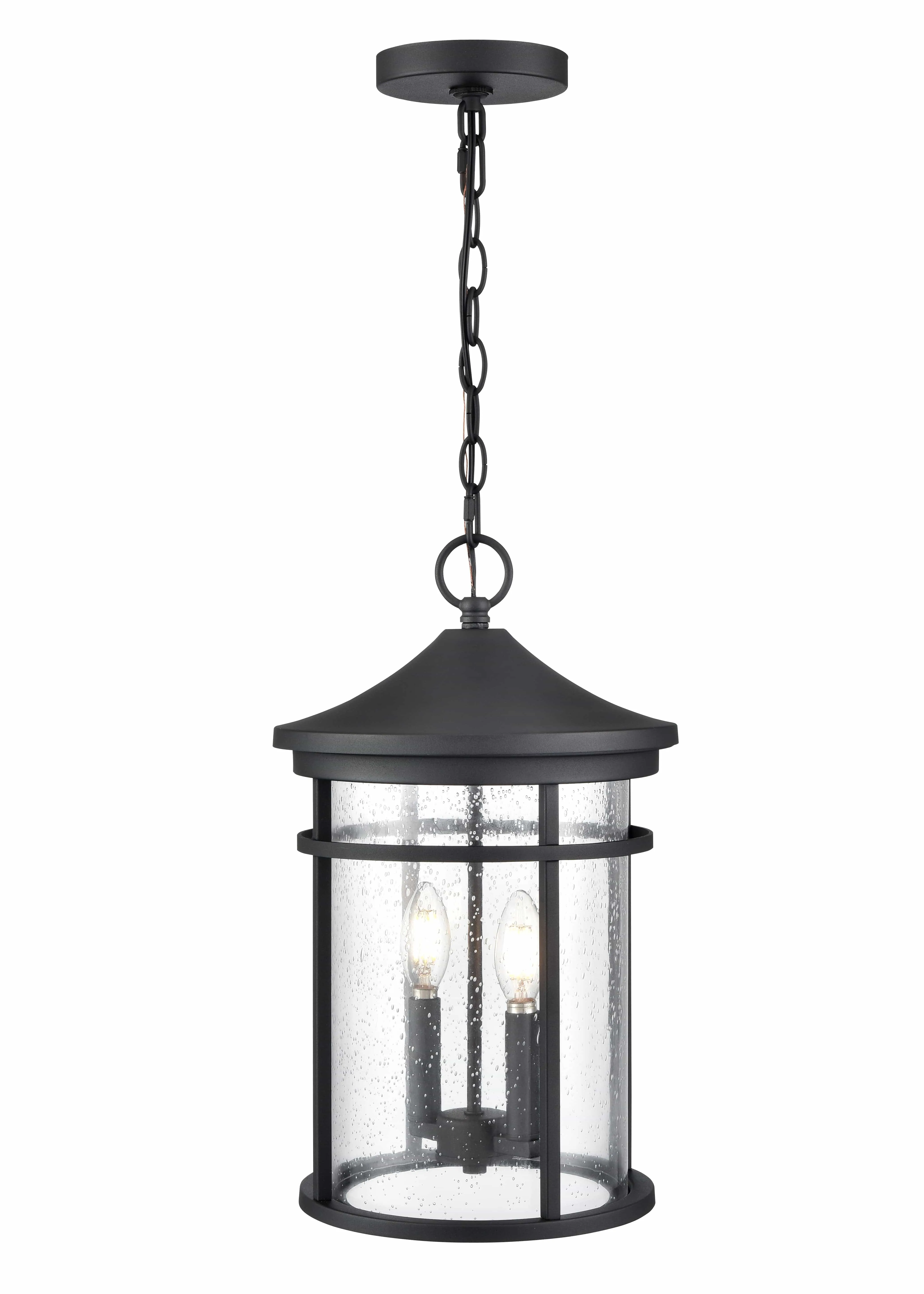 Namath Outdoor Hanging Lantern - Textured Black - Clear Seeded Glass - 10.5in. Diameter - E12 Candelabra Base