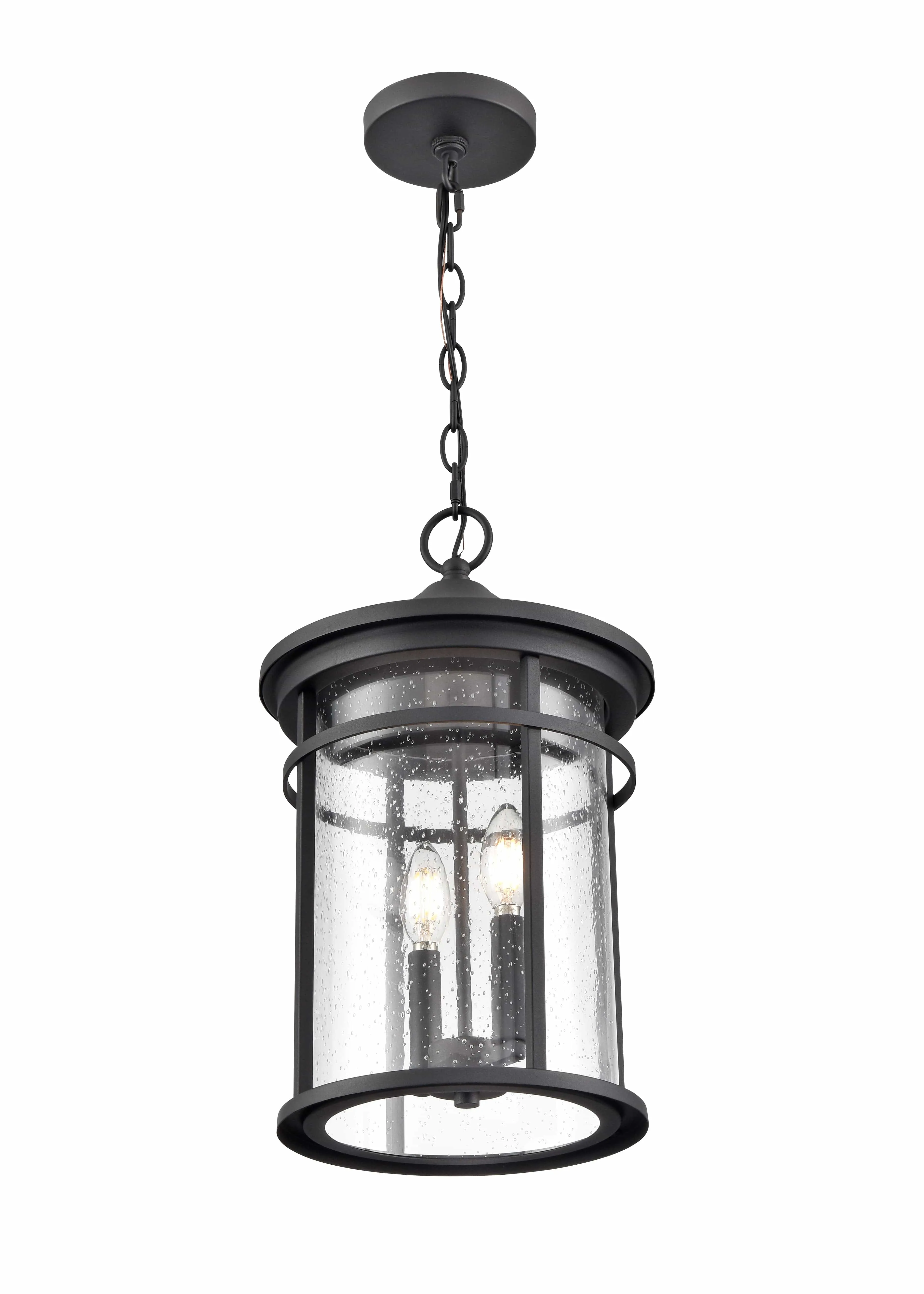 Namath Outdoor Hanging Lantern - Textured Black - Clear Seeded Glass - 10.5in. Diameter - E12 Candelabra Base