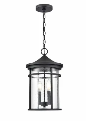 Namath Outdoor Hanging Lantern - Textured Black - Clear Seeded Glass - 10.5in. Diameter - E12 Candelabra Base
