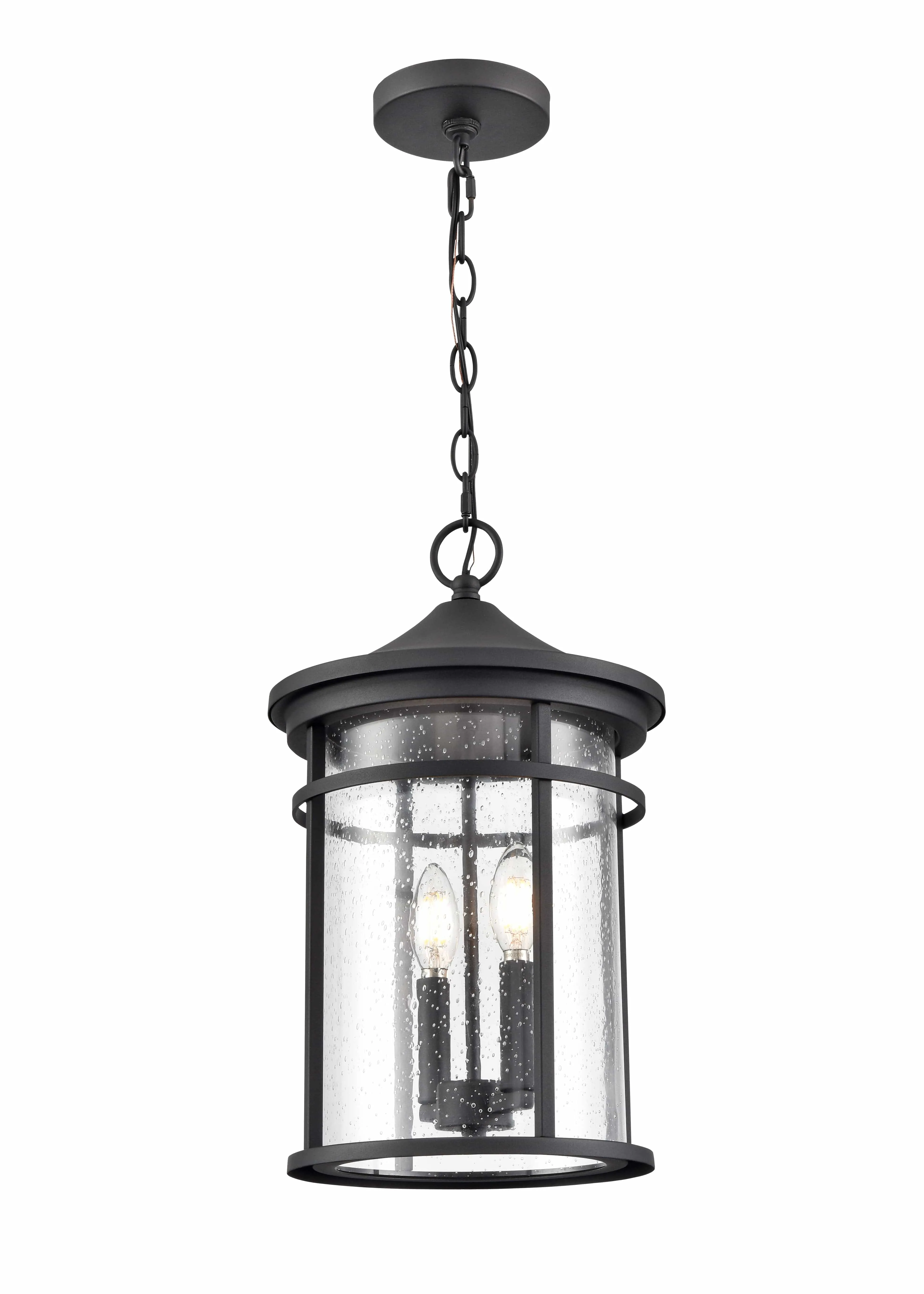 Namath Outdoor Hanging Lantern - Textured Black - Clear Seeded Glass - 10.5in. Diameter - E12 Candelabra Base