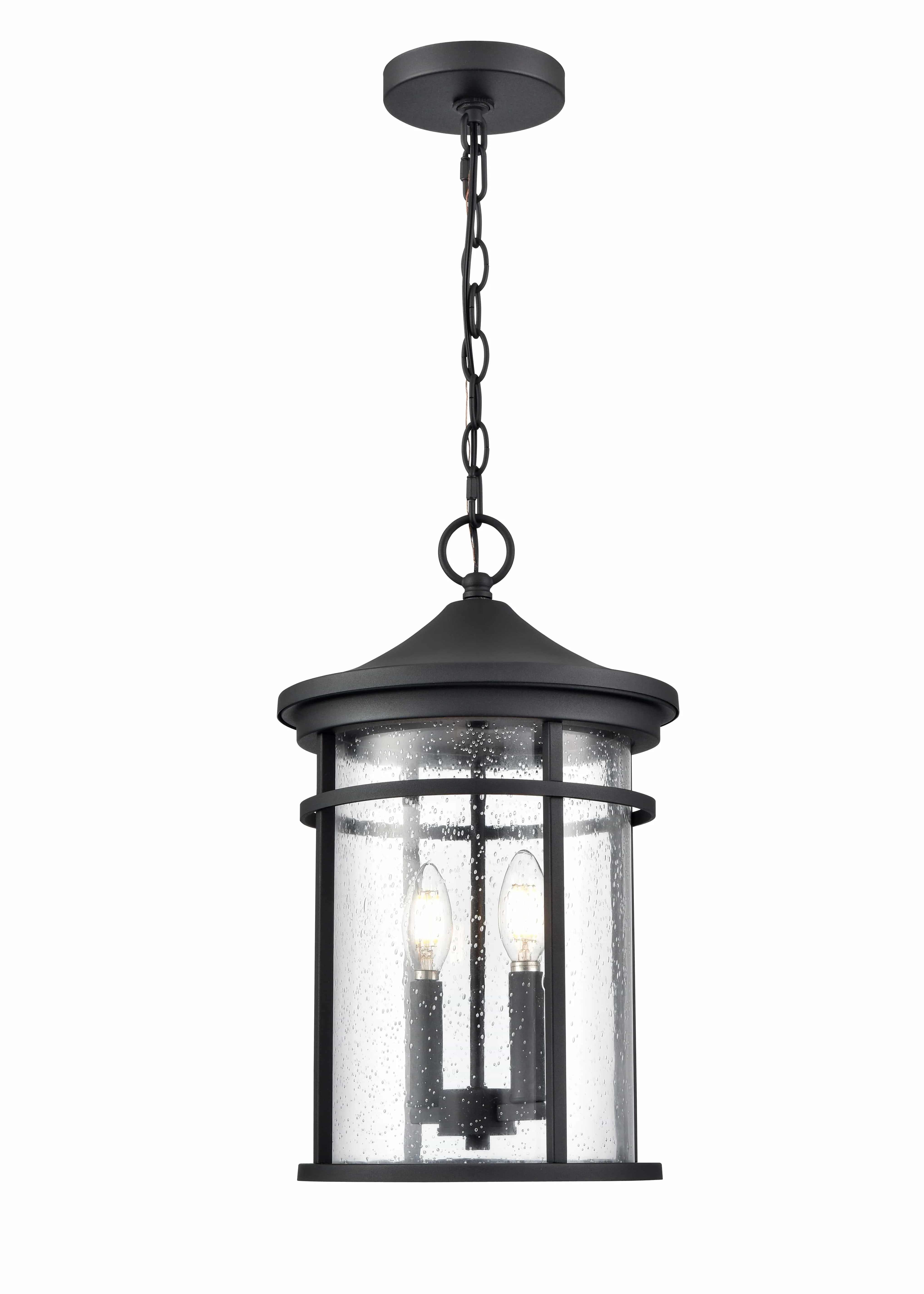 Namath Outdoor Hanging Lantern - Textured Black - Clear Seeded Glass - 10.5in. Diameter - E12 Candelabra Base
