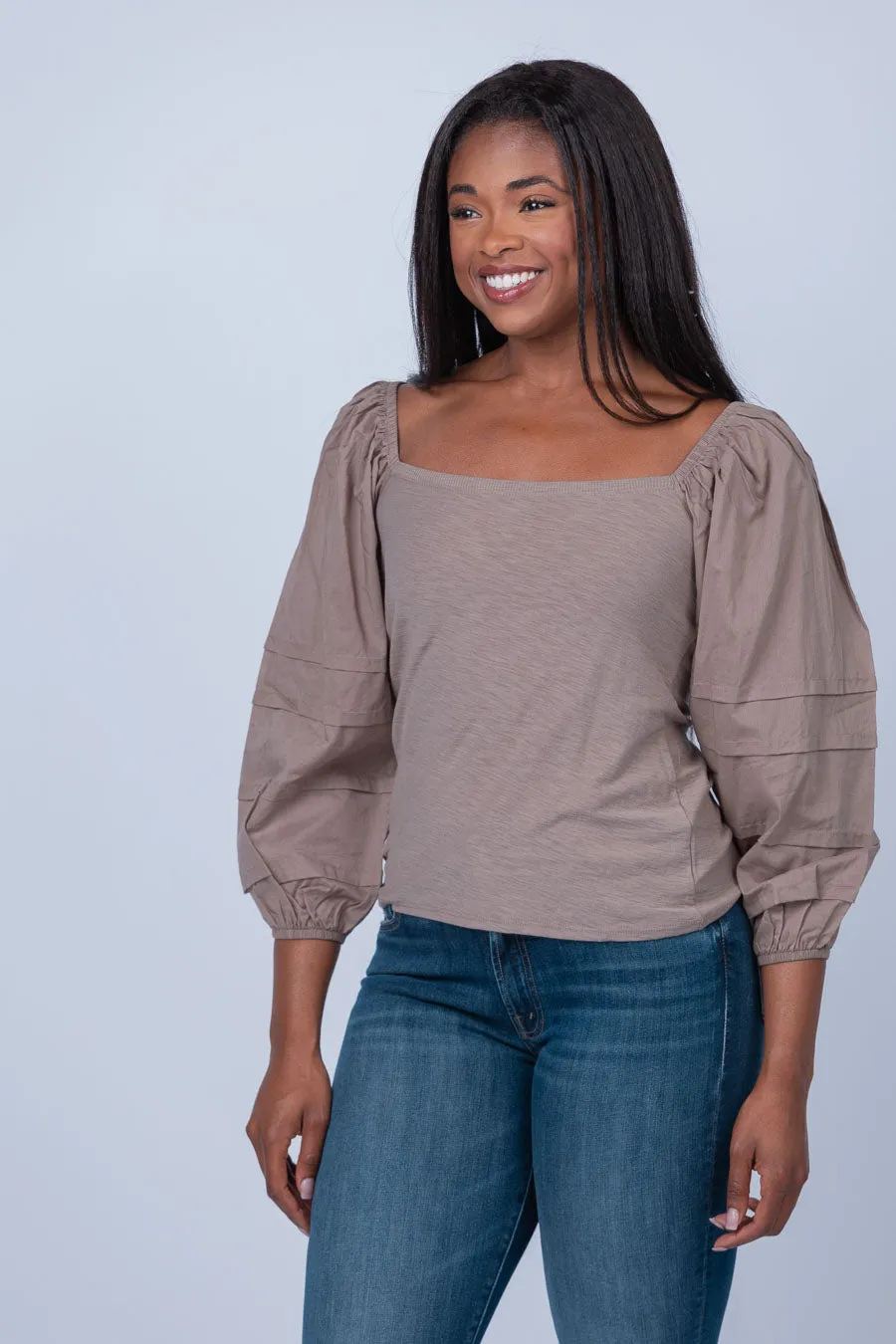 Nation Ltd Emmeline Pintucked Top in Granite