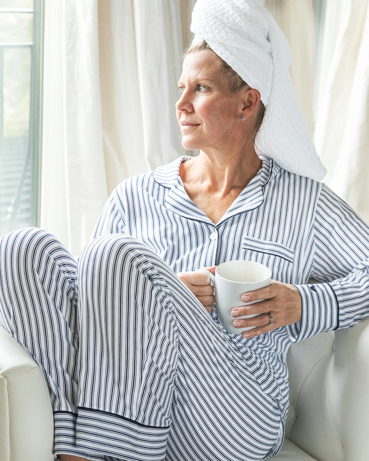 Navy Ticking Pima Cotton Jersey PJ