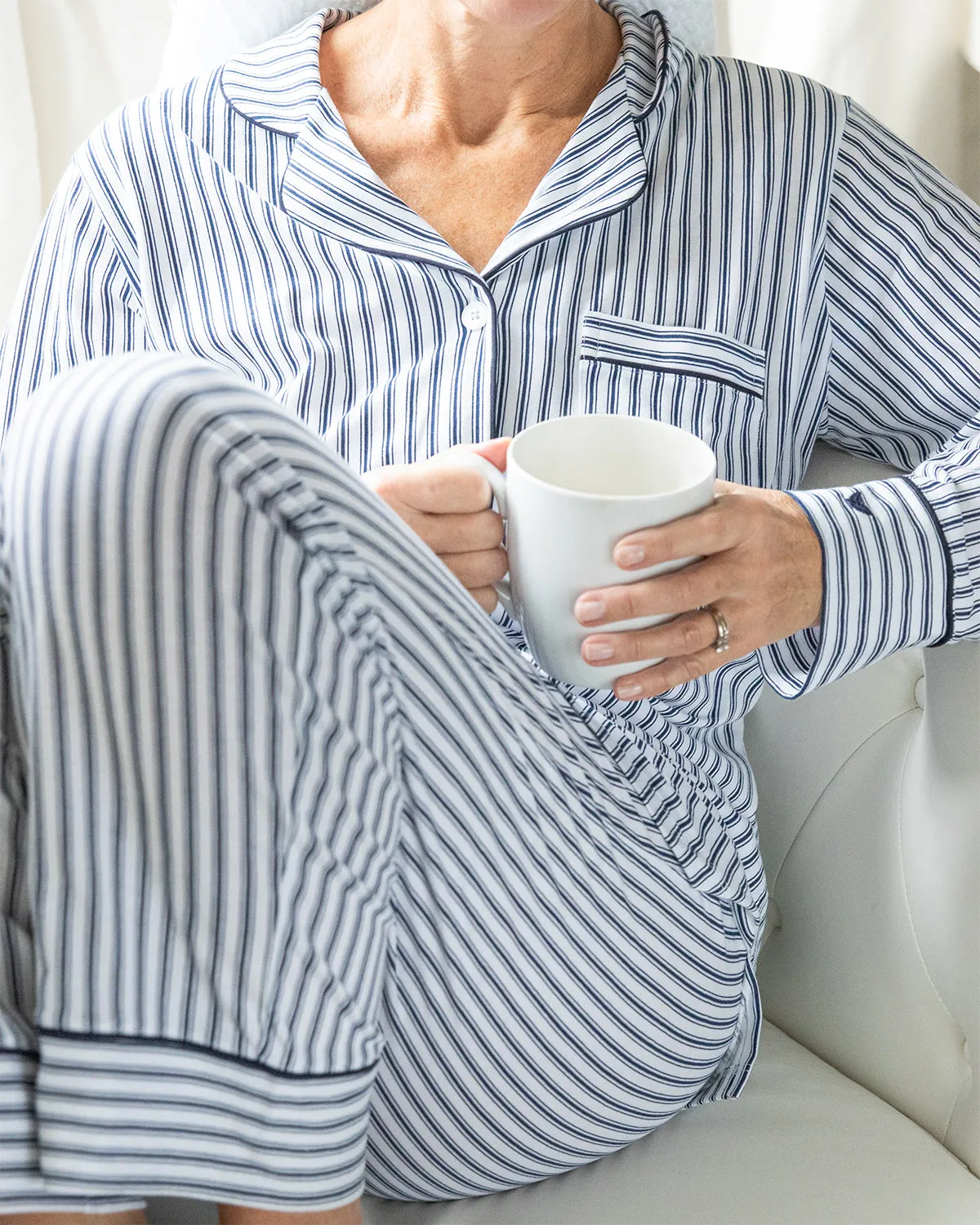 Navy Ticking Pima Cotton Jersey PJ