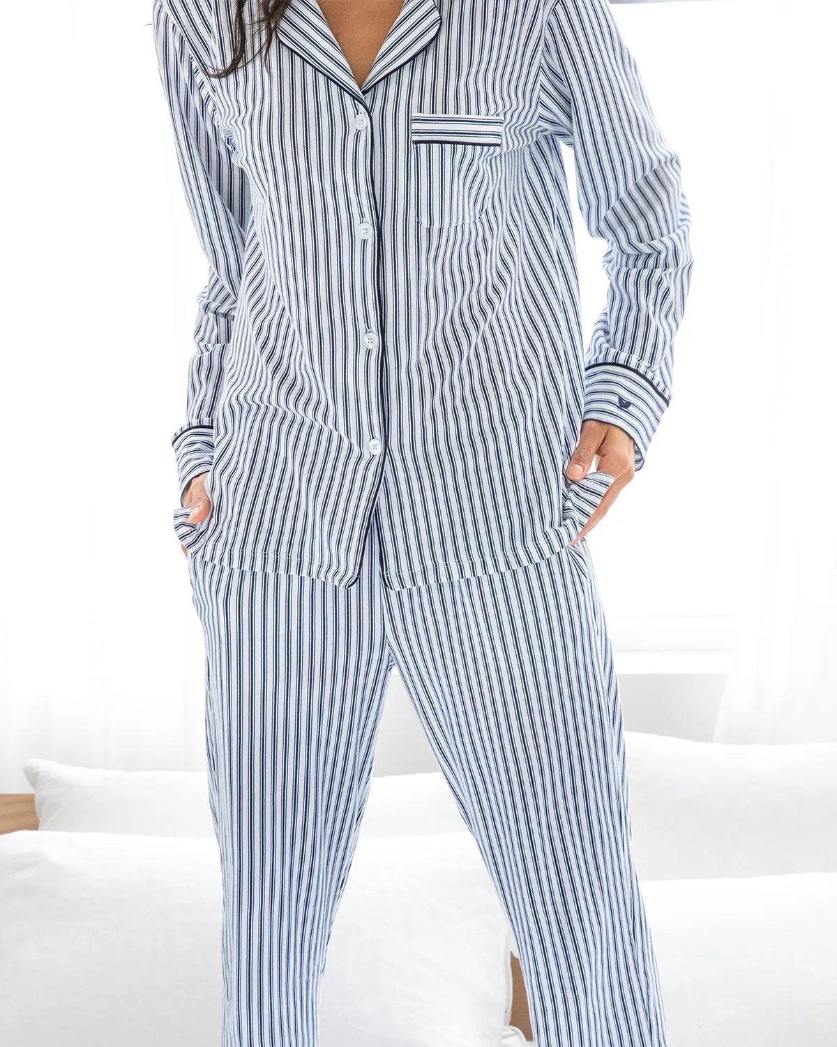Navy Ticking Pima Cotton Jersey PJ