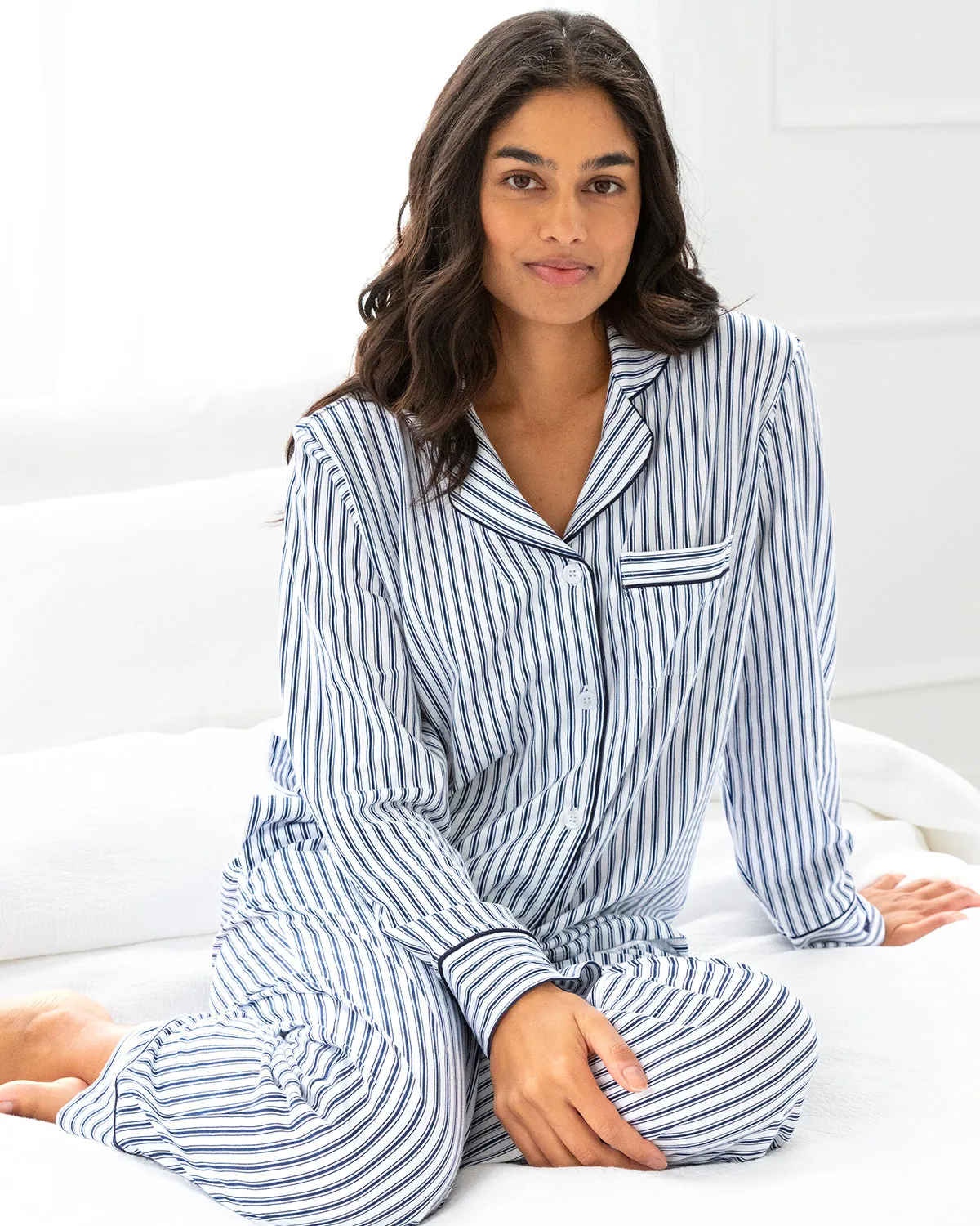 Navy Ticking Pima Cotton Jersey PJ