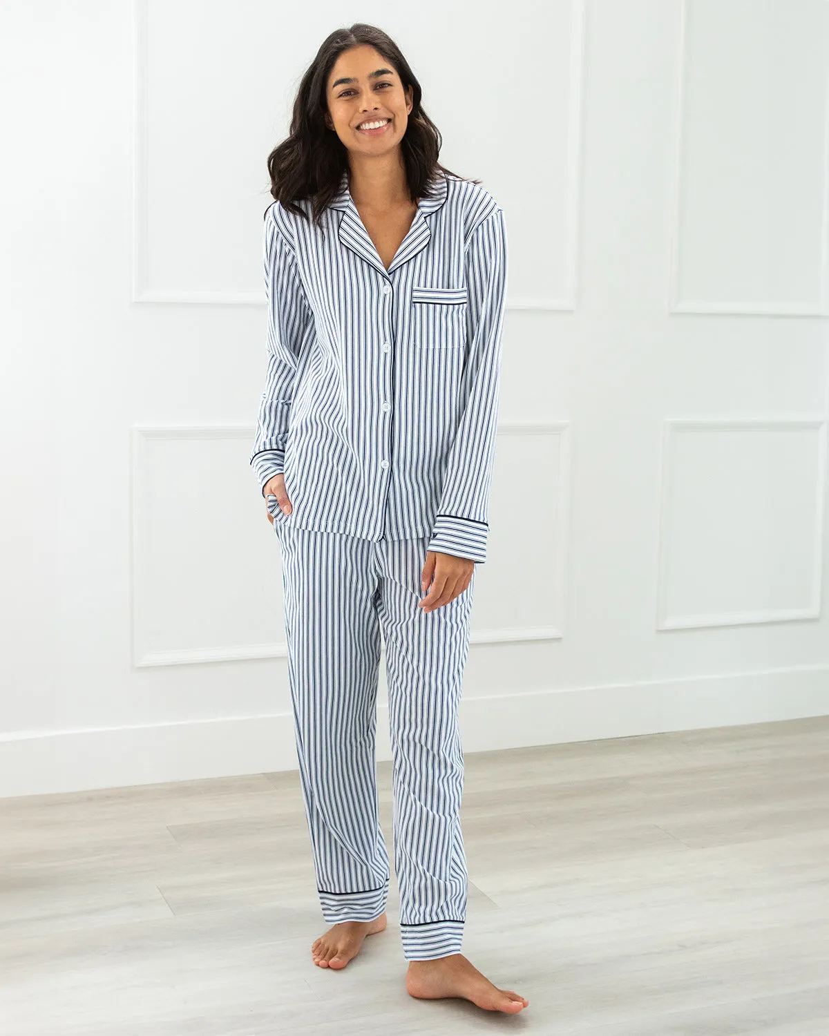 Navy Ticking Pima Cotton Jersey PJ