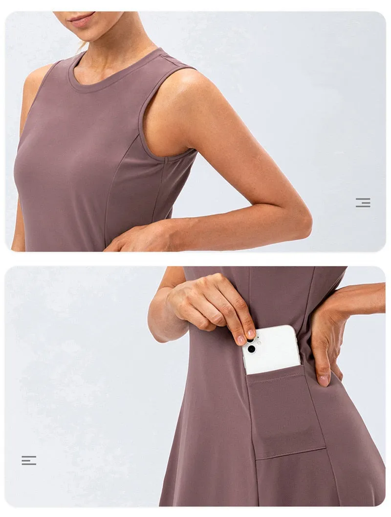 Nylon Mix Quick Dry Yoga Golf Fitness Badminton 2 Piece Set Skirt And Shorts Sportswear Tennis Dress