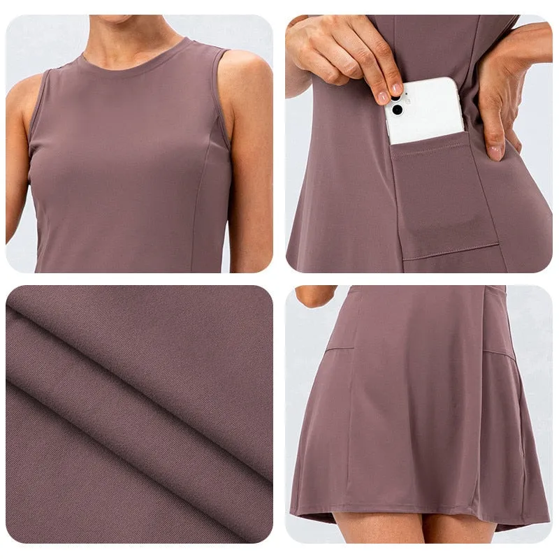 Nylon Mix Quick Dry Yoga Golf Fitness Badminton 2 Piece Set Skirt And Shorts Sportswear Tennis Dress