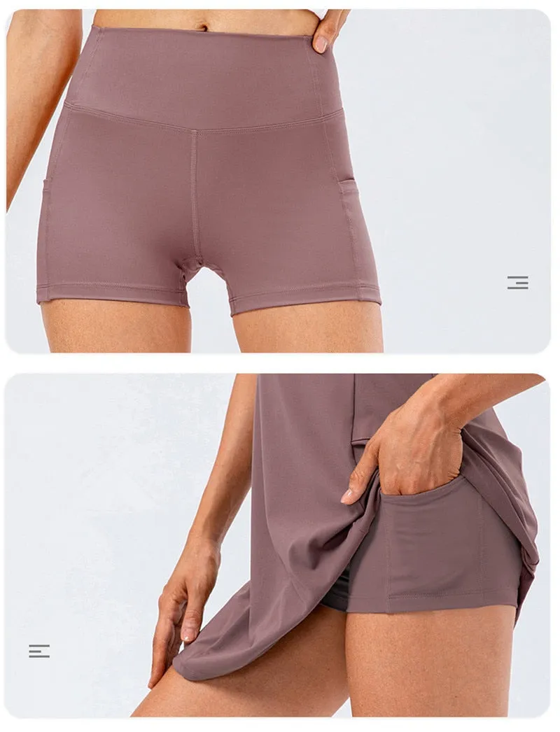 Nylon Mix Quick Dry Yoga Golf Fitness Badminton 2 Piece Set Skirt And Shorts Sportswear Tennis Dress
