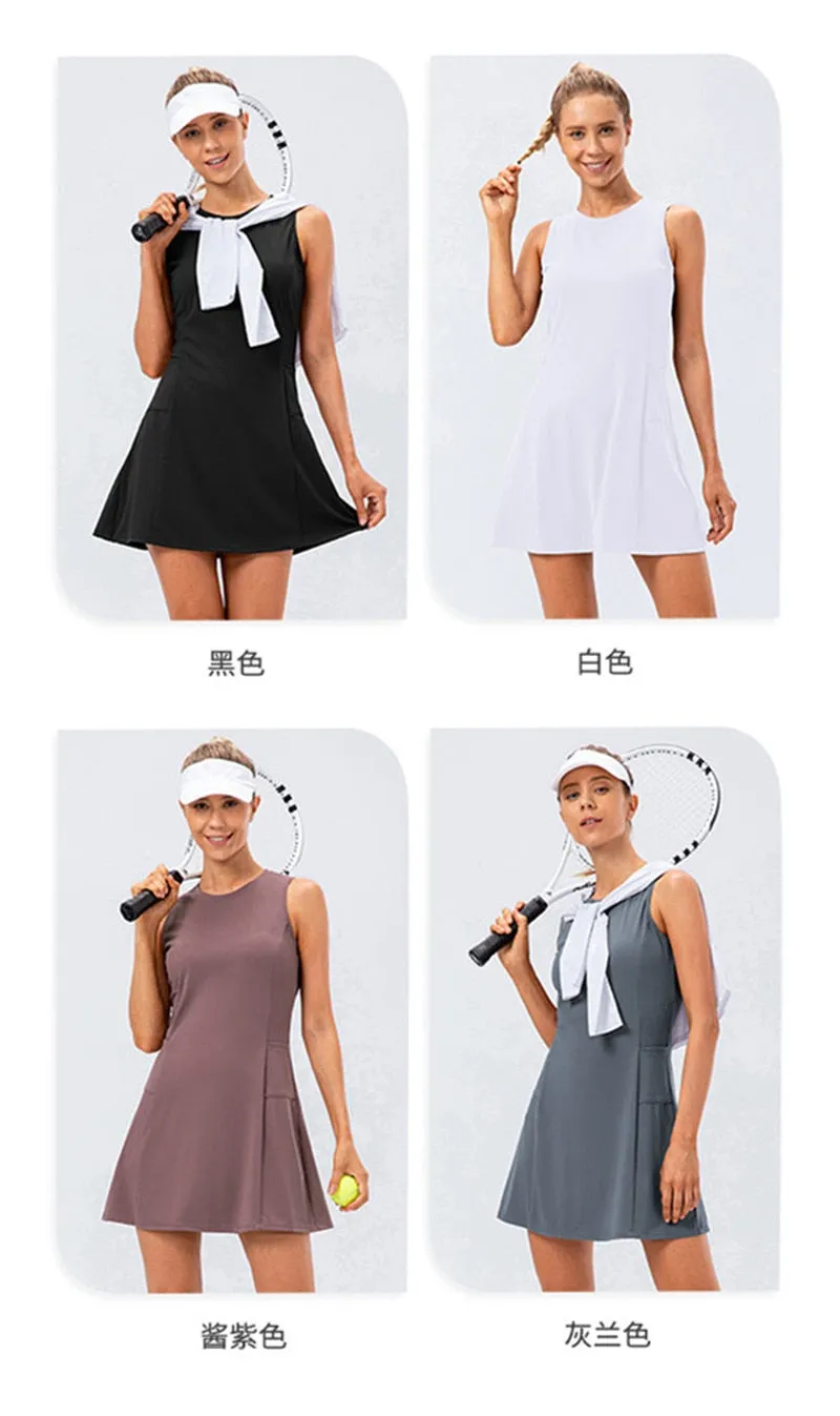 Nylon Mix Quick Dry Yoga Golf Fitness Badminton 2 Piece Set Skirt And Shorts Sportswear Tennis Dress