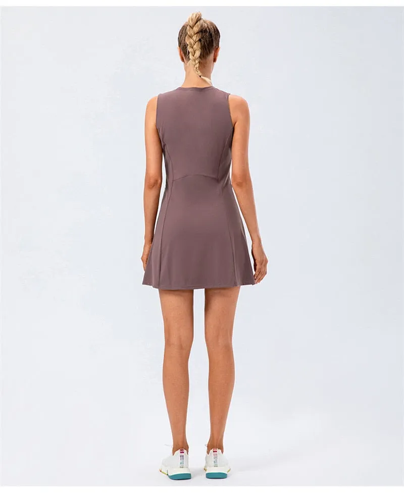 Nylon Mix Quick Dry Yoga Golf Fitness Badminton 2 Piece Set Skirt And Shorts Sportswear Tennis Dress