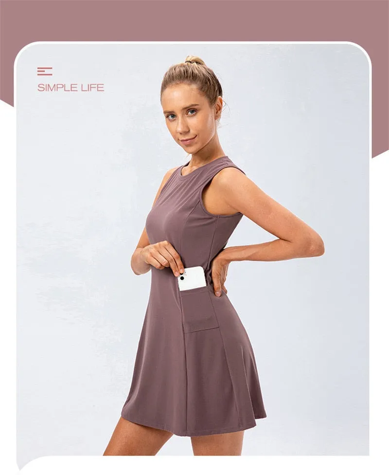 Nylon Mix Quick Dry Yoga Golf Fitness Badminton 2 Piece Set Skirt And Shorts Sportswear Tennis Dress
