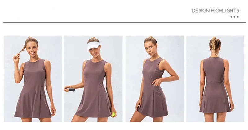Nylon Mix Quick Dry Yoga Golf Fitness Badminton 2 Piece Set Skirt And Shorts Sportswear Tennis Dress