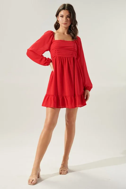 Red Dalkos Ruched Babydoll Mini Dress