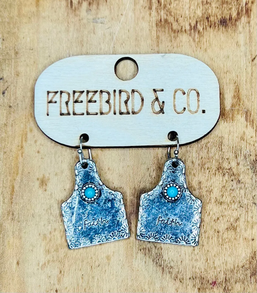 Silver Cattle Tag Earrings