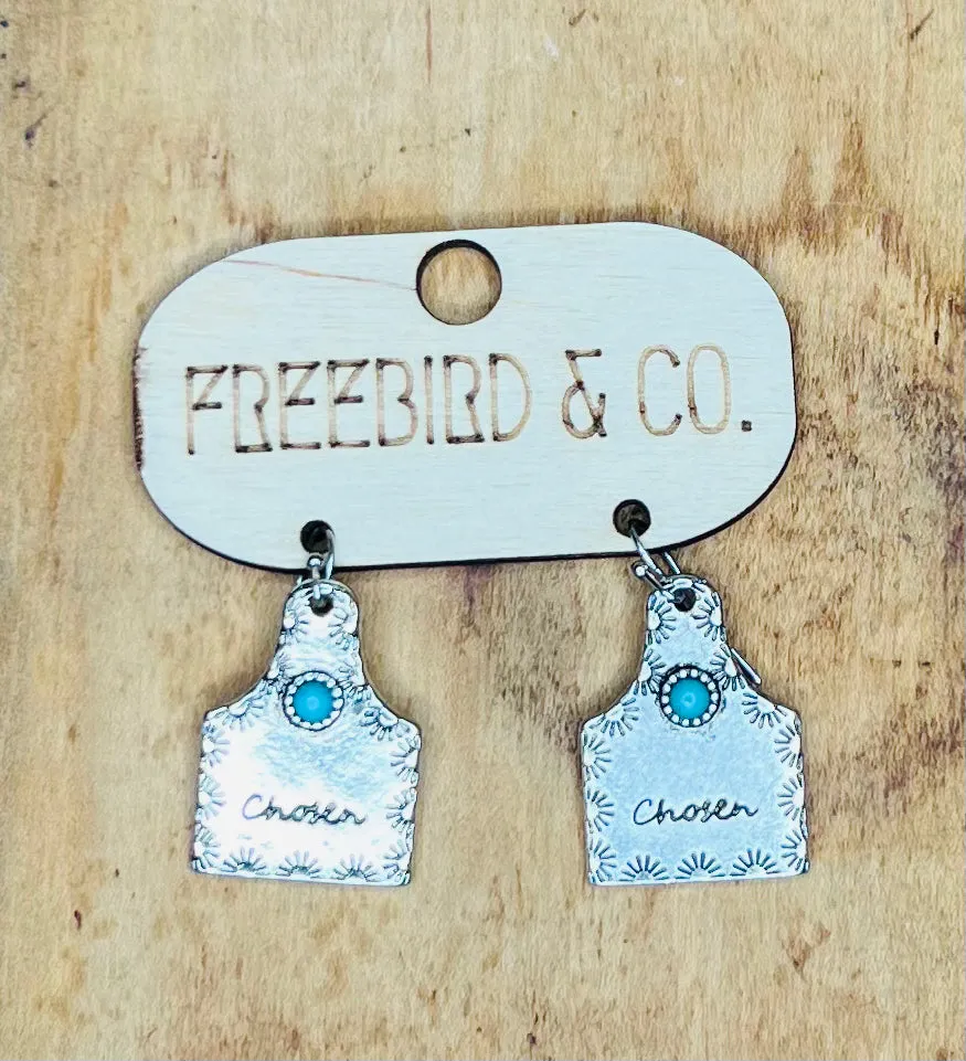 Silver Cattle Tag Earrings