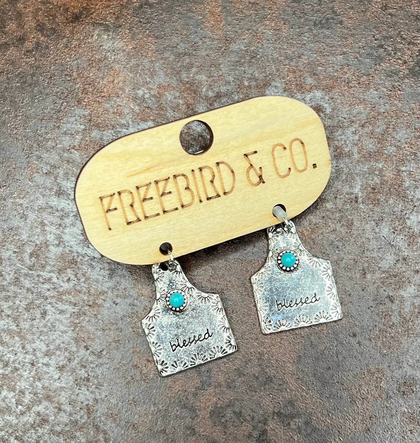 Silver Cattle Tag Earrings