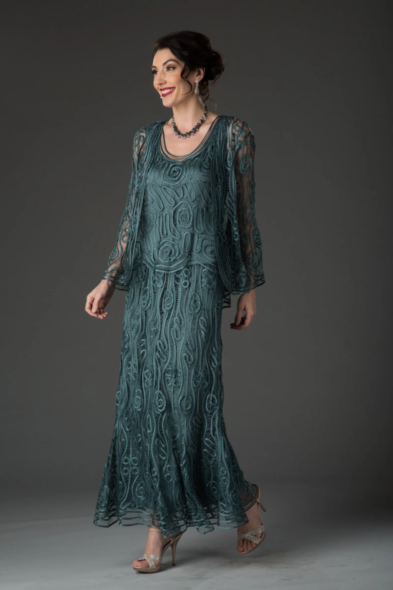 Soulmates C1079 Wave Crocheted Lace Mother of the Bride Jacket Top and Skirt Set