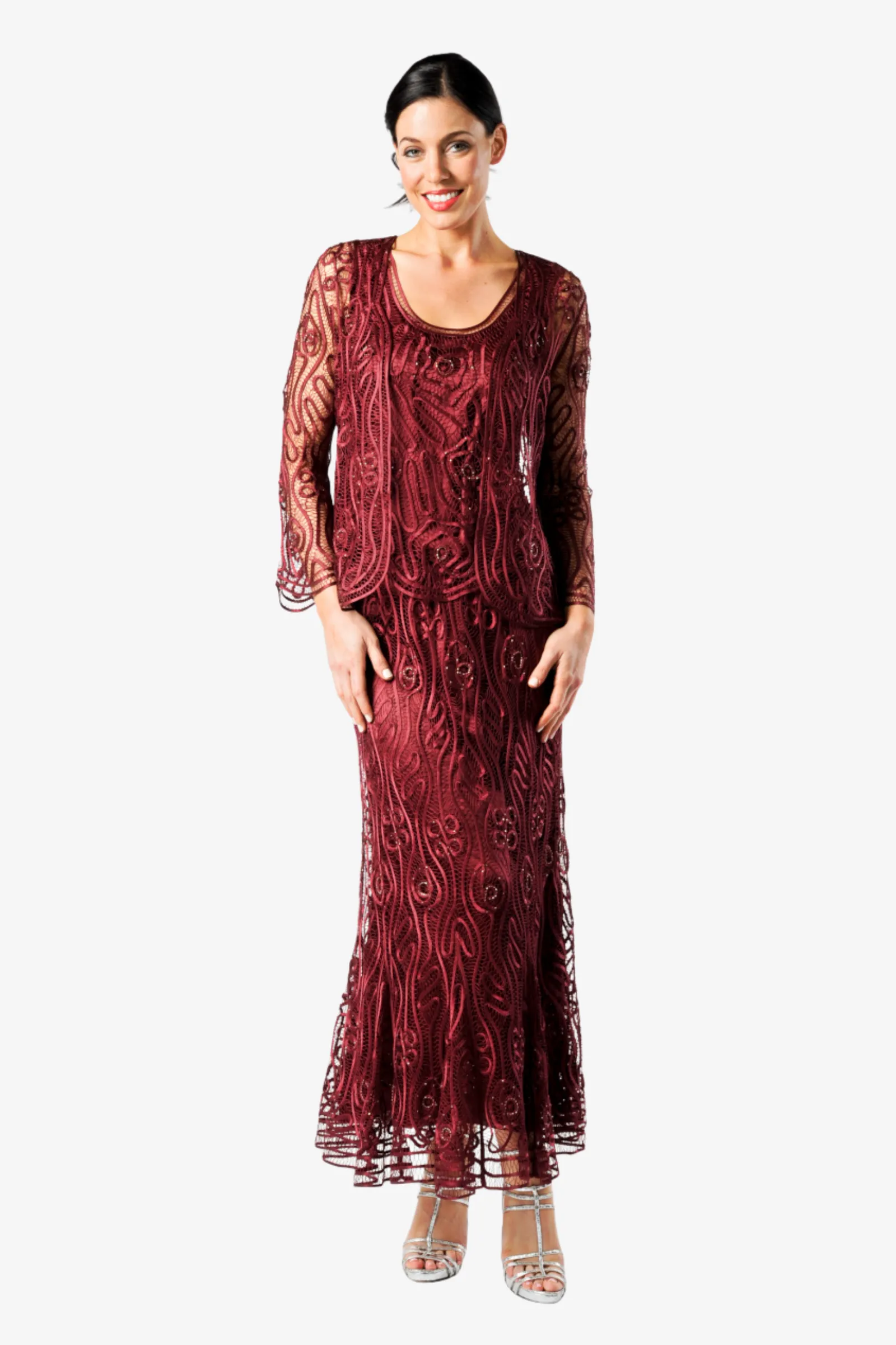Soulmates C1079 Wave Crocheted Lace Mother of the Bride Jacket Top and Skirt Set