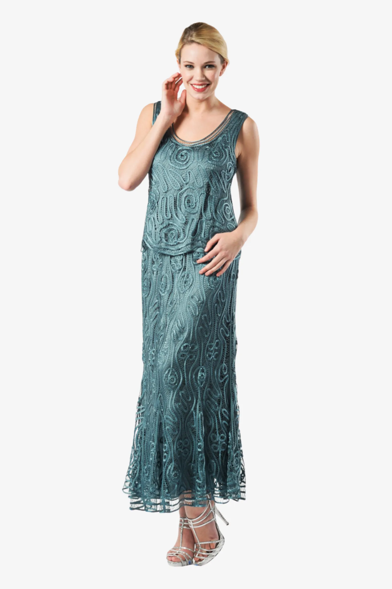 Soulmates C1079 Wave Crocheted Lace Mother of the Bride Jacket Top and Skirt Set