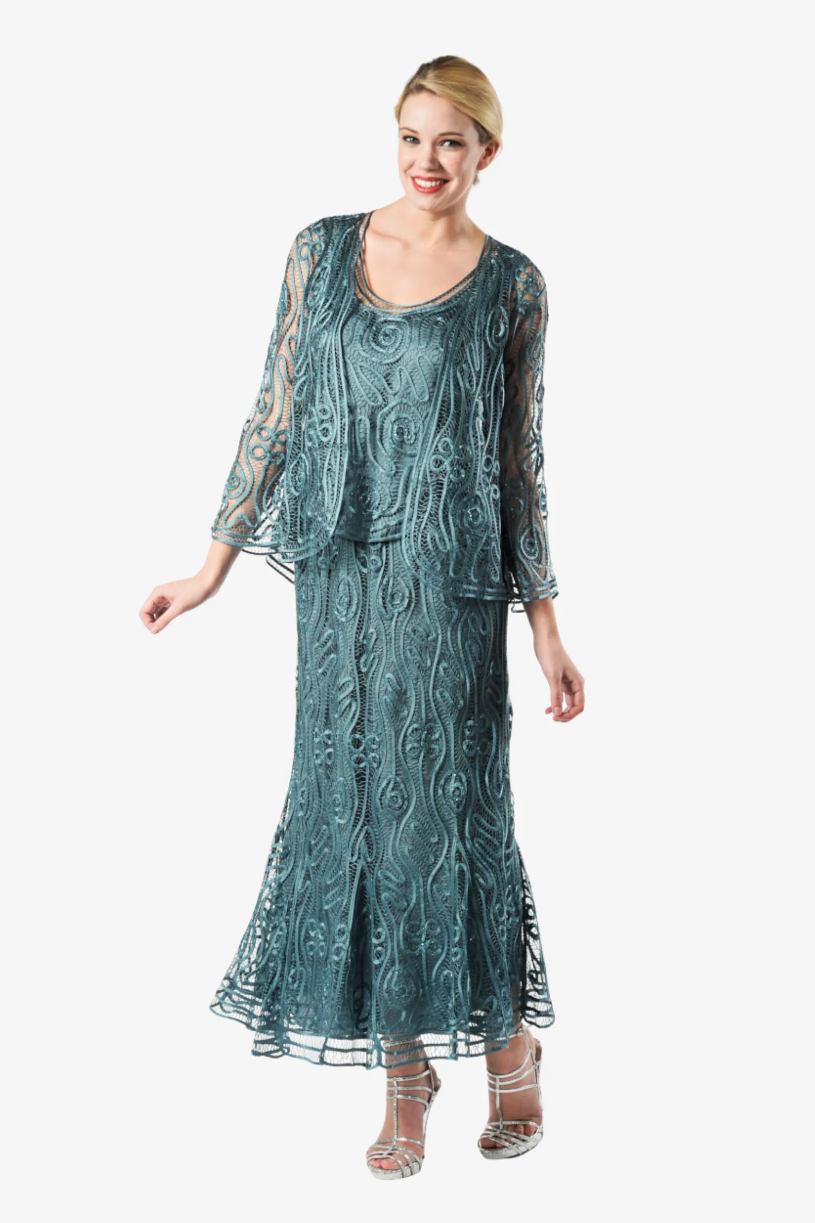 Soulmates C1079 Wave Crocheted Lace Mother of the Bride Jacket Top and Skirt Set