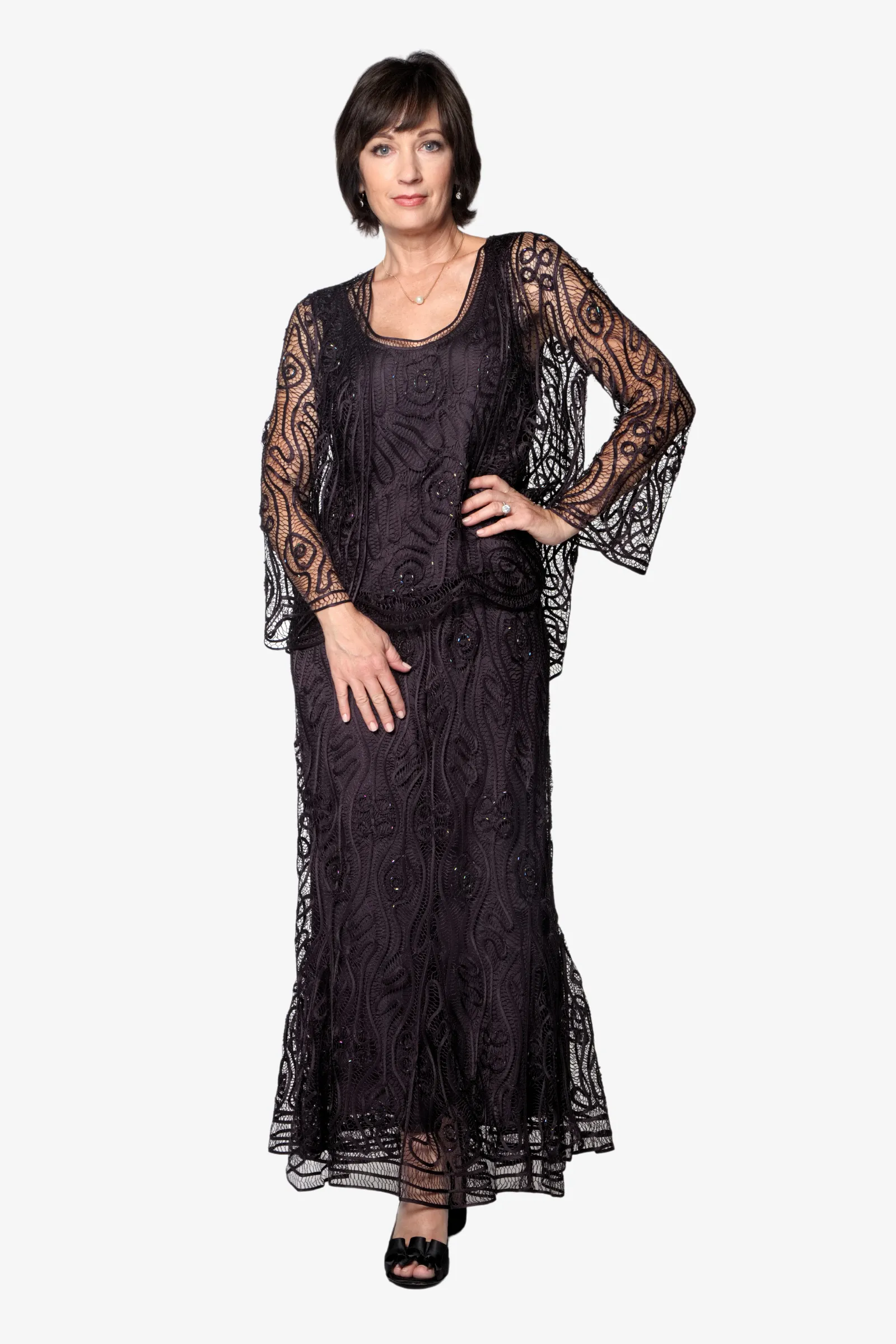 Soulmates C1079 Wave Crocheted Lace Mother of the Bride Jacket Top and Skirt Set